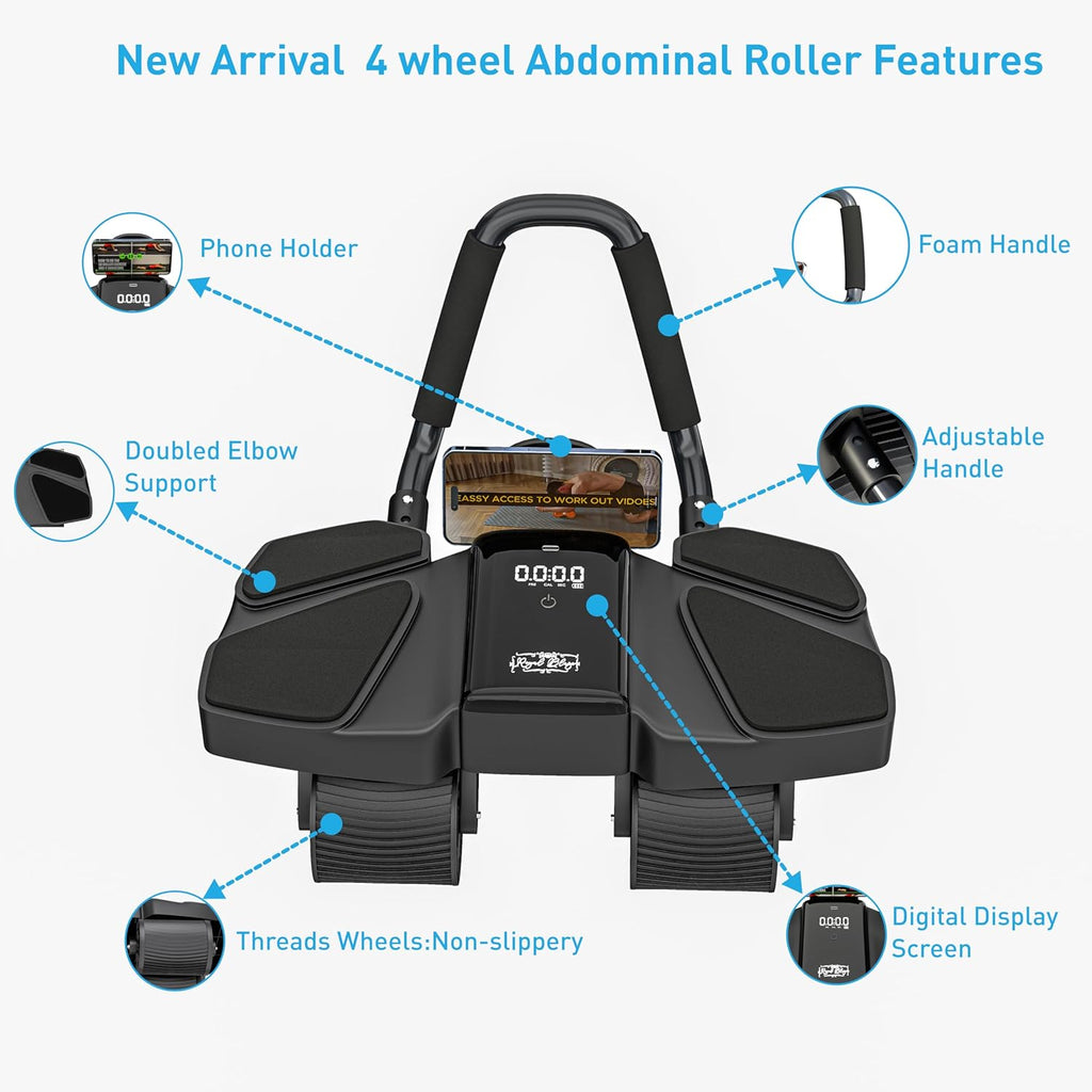 Ab Roller Home Gym Equipment – 4 Wheels Ab Wheel Muscle Roller with Built-in Tracker Ideal Exercise Equipment for