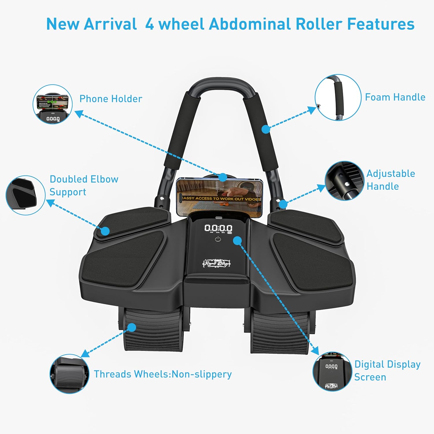 Ab Roller Home Gym Equipment – 4 Wheels Ab Wheel Muscle Roller with Built-in Tracker Ideal Exercise Equipment for