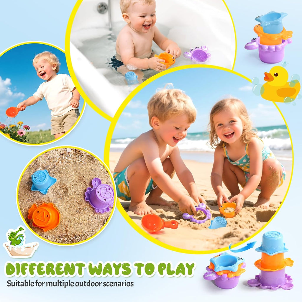Toddler Bath Toys for Kids Ages 1-3 Waterfall Bathtub Toys for Toddlers 2-4 | with 3 Stacking Cups No Mold Baby Bath