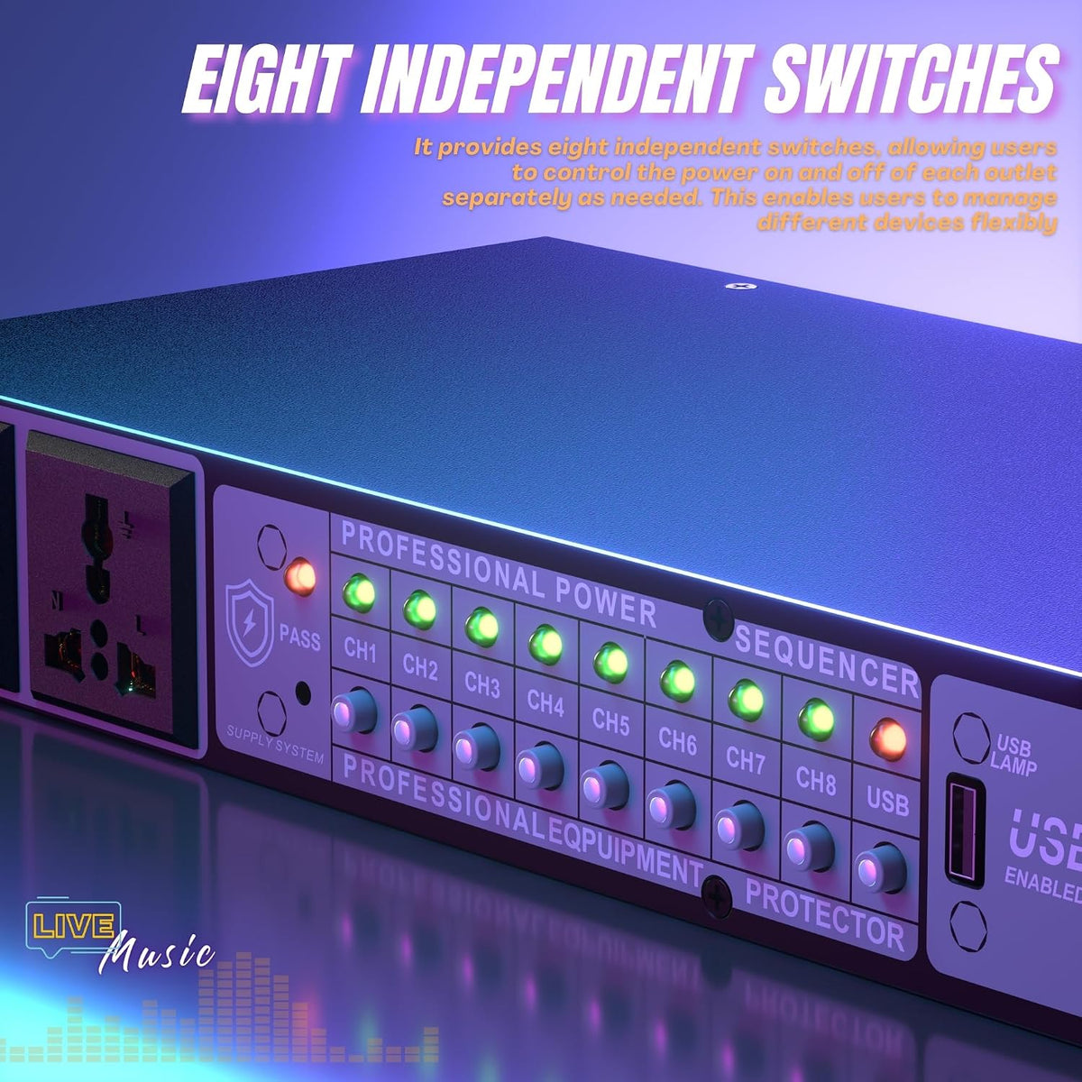 10 Outlet Power Conditioner 3000W 30A Power Sequencer for Audio Equipment