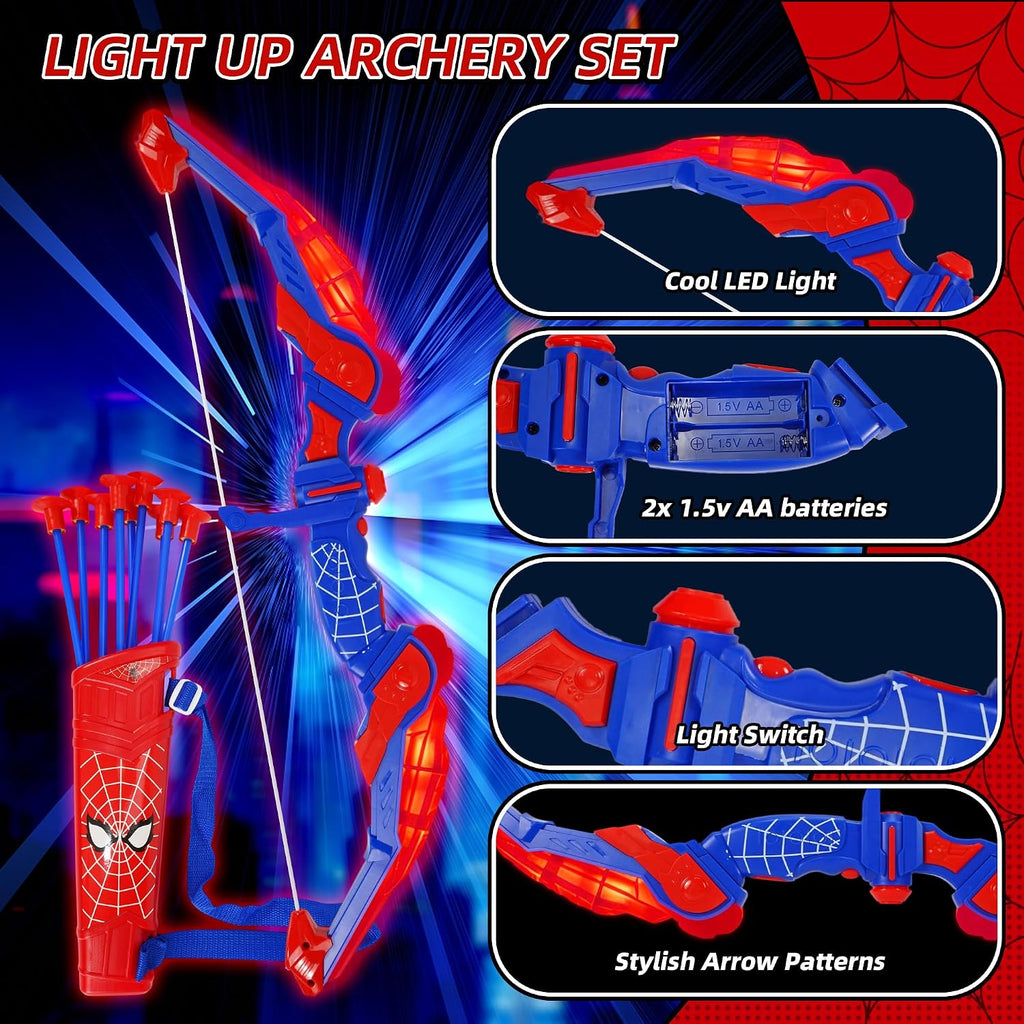 Bow and Arrow Set for Kids, Boy Girl Outdoor Indoor Shoot Game | LED Light Archery Set with Cape Eye Mask, Suction