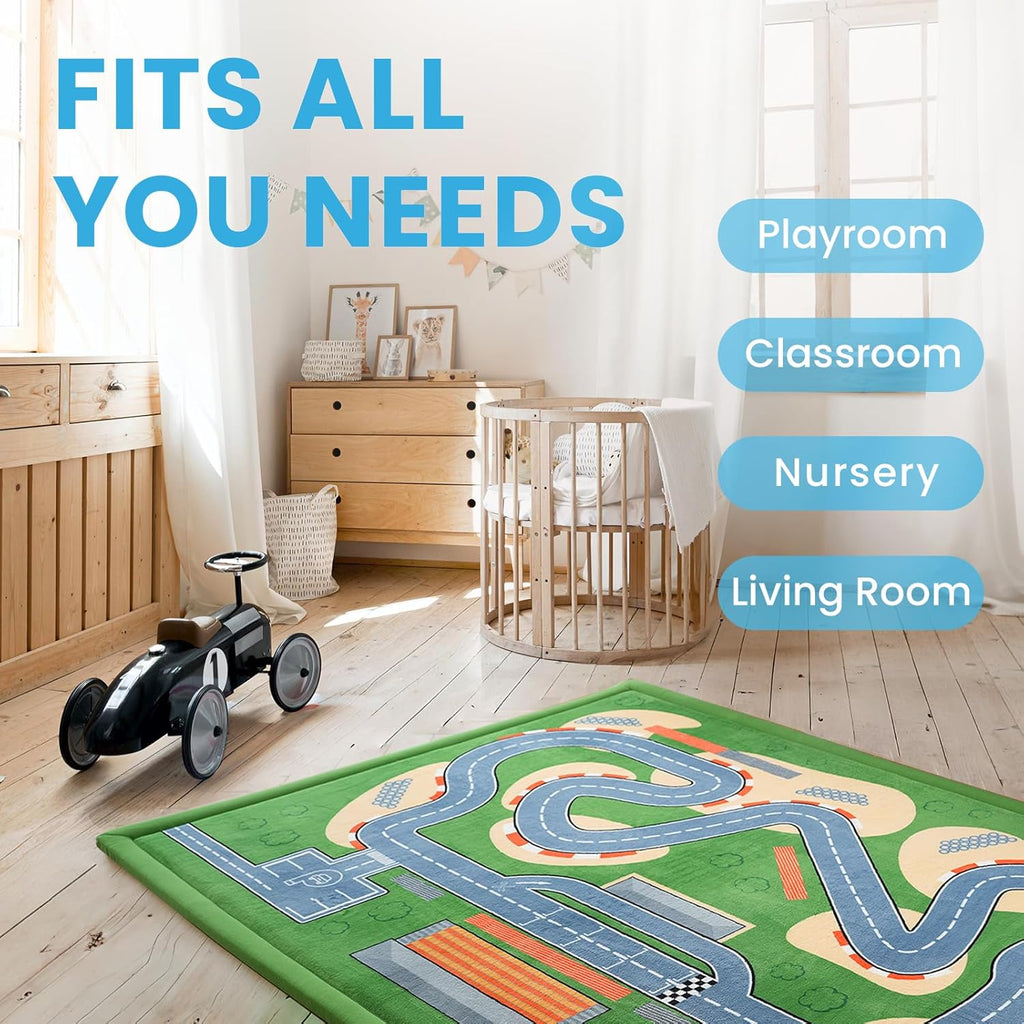 1.3" Thick Educational Baby Floor Play Mat 79x118, Basic Padded Memory Foam Kids Mat, Large Non-Slip Plush Playmat