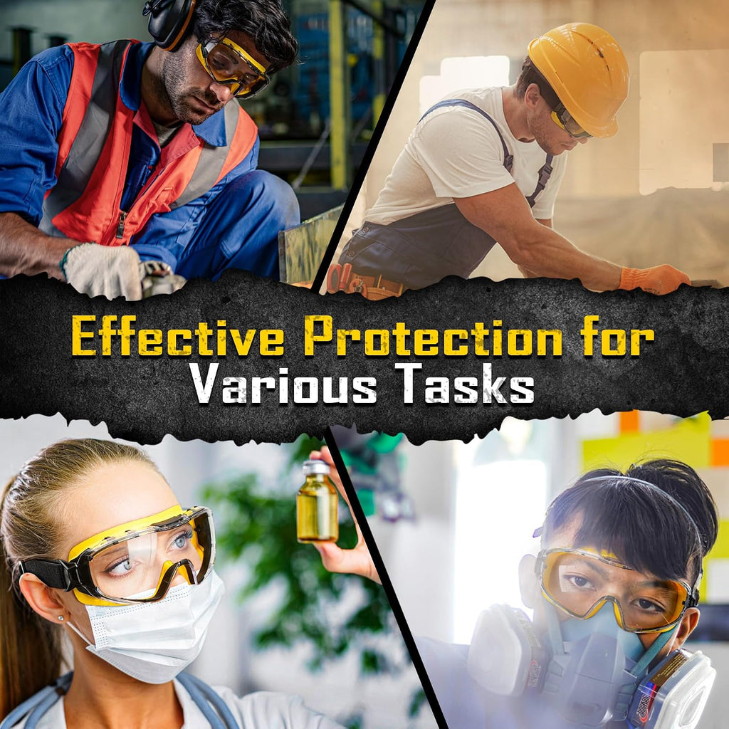 Safety Goggles Over Glasses with Anti-Fog Clear Lens | ANSI Z87.1 Impact Resistance Eye Protection with Adjustable