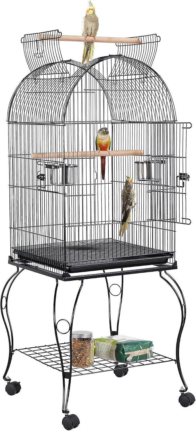 59-Inch Rolling Standing Medium Dome Open Top Bird Cage for Parrots Cockatiels Sun Conures Parakeets Lovebirds