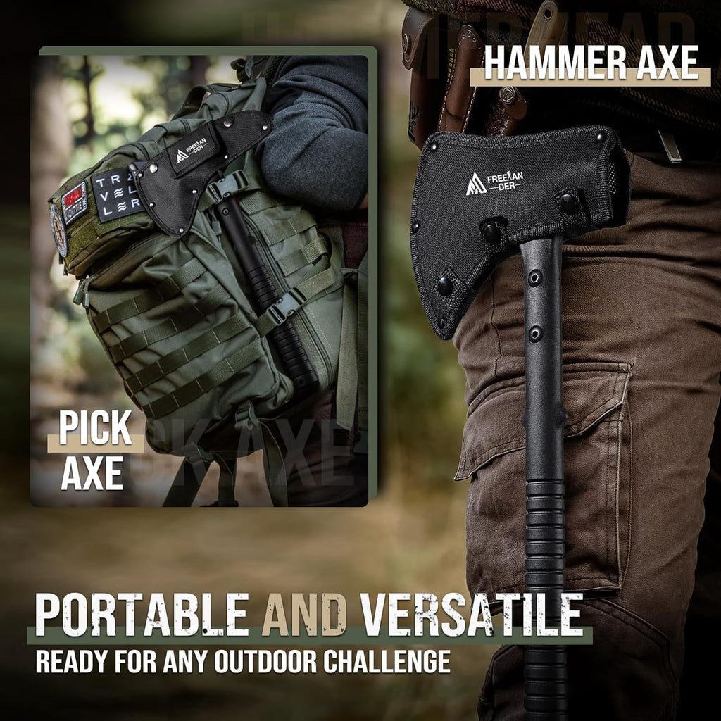 Tactical Hatchet Axe 2 Pack - Portable Tomahawk with Sheath | Multi-Functional Survival Axes with Hammer and Spike