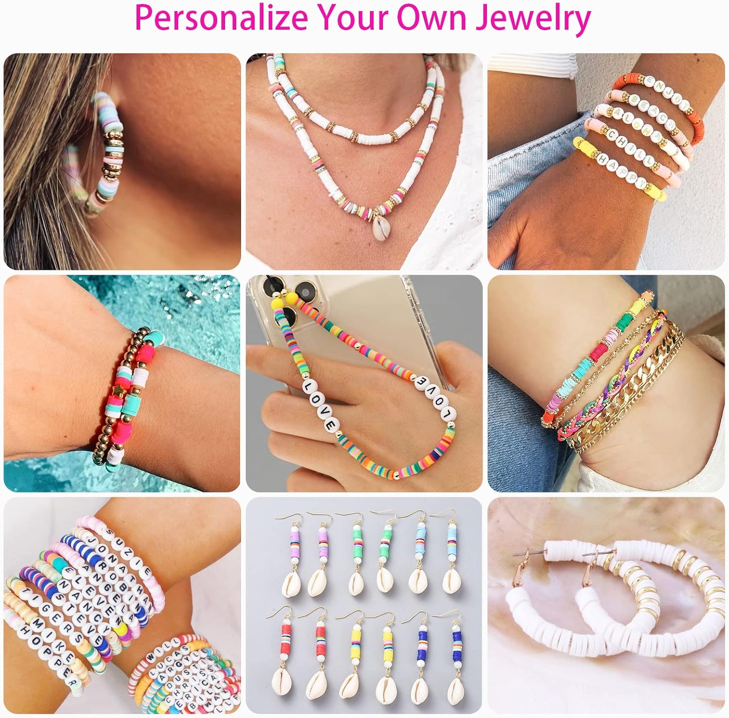 20,000 Pcs Clay Beads Bracelet Making Kit, 120 Colors 6 Boxes Polymer Beads Spacer Heishi Beads & Jewelry Kit with