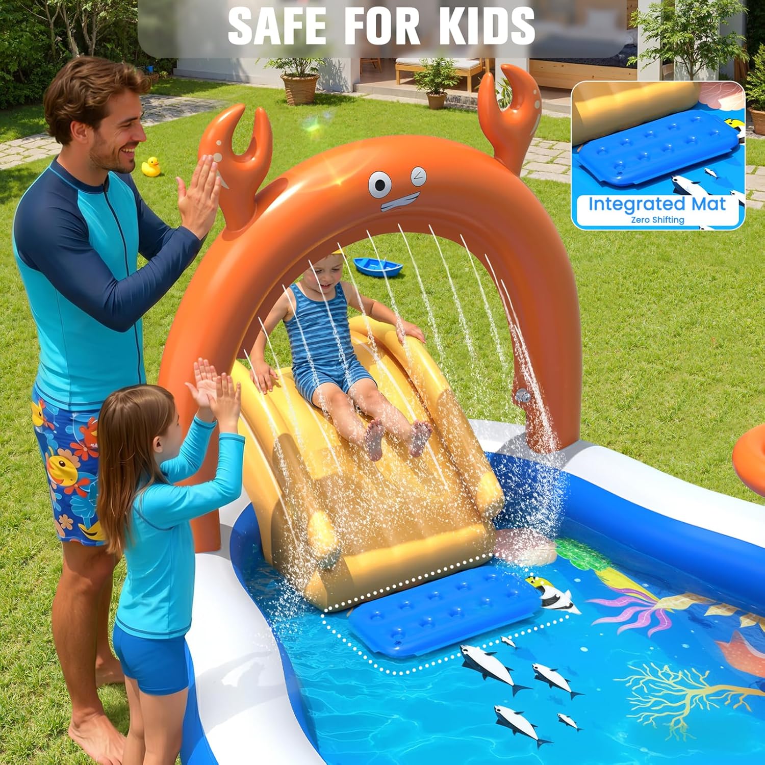 2026 Large Inflatable Play Center,Kiddie Pool with Water Slide&Sprinkler,121''x71"x51''Inflatable Toddler Pool with