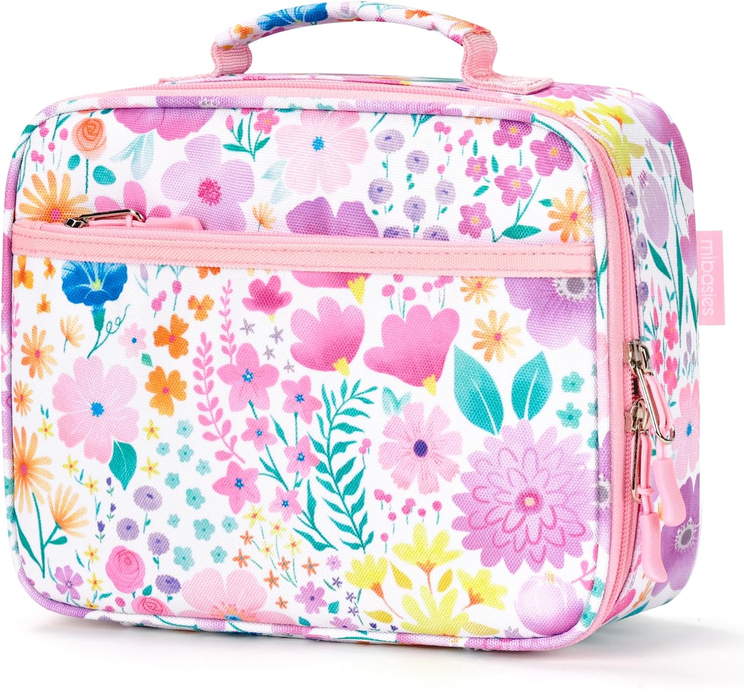 Kids Lunch Box for Girls, Insulated and Reusable Lunch Bag for School Preschool Kindergarten, Flower Pink