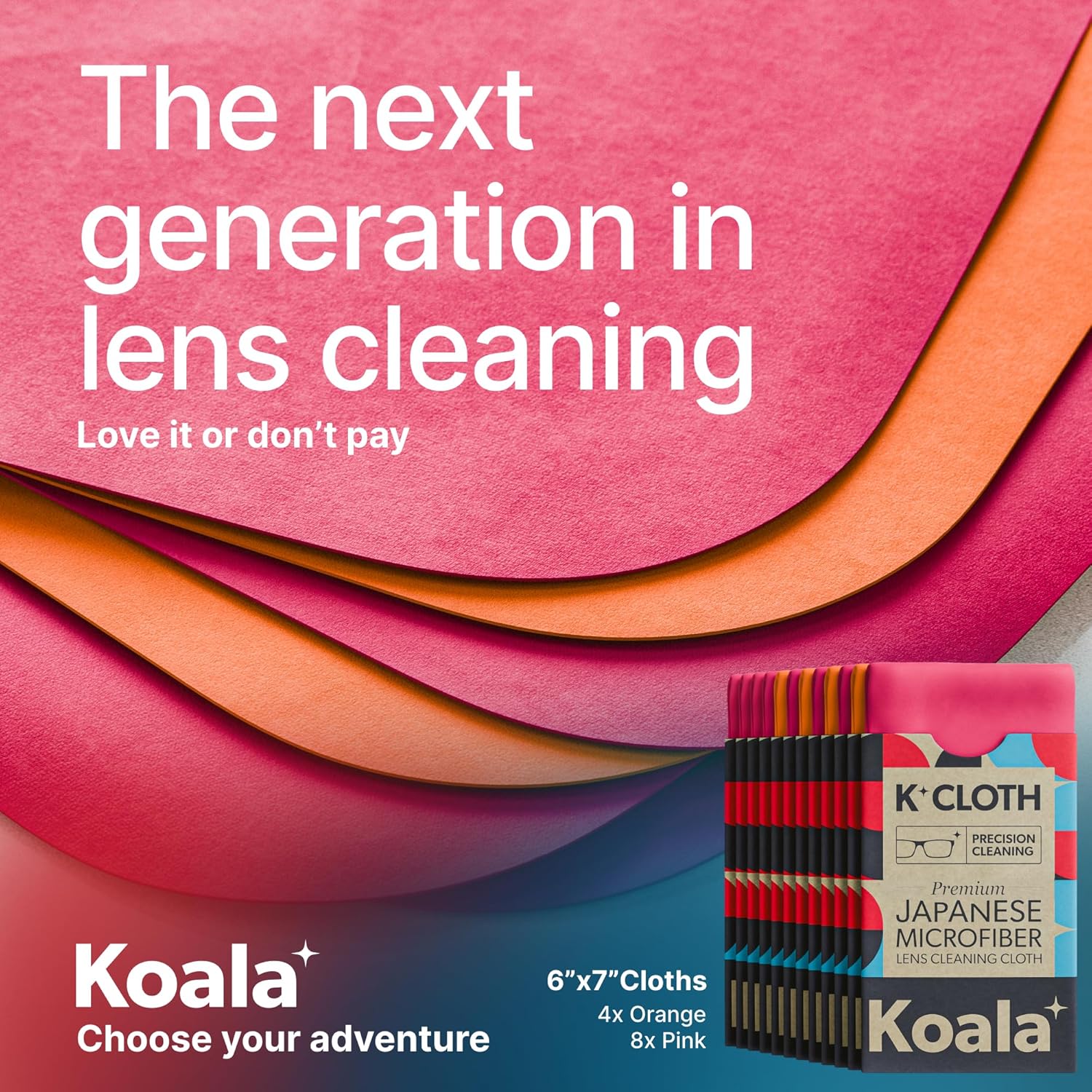 Koala Lens Cleaning Cloth | Japanese Microfiber | Pink Orange (Pack of 12) | Glasses Cleaning Cloths | Eyeglass Lens