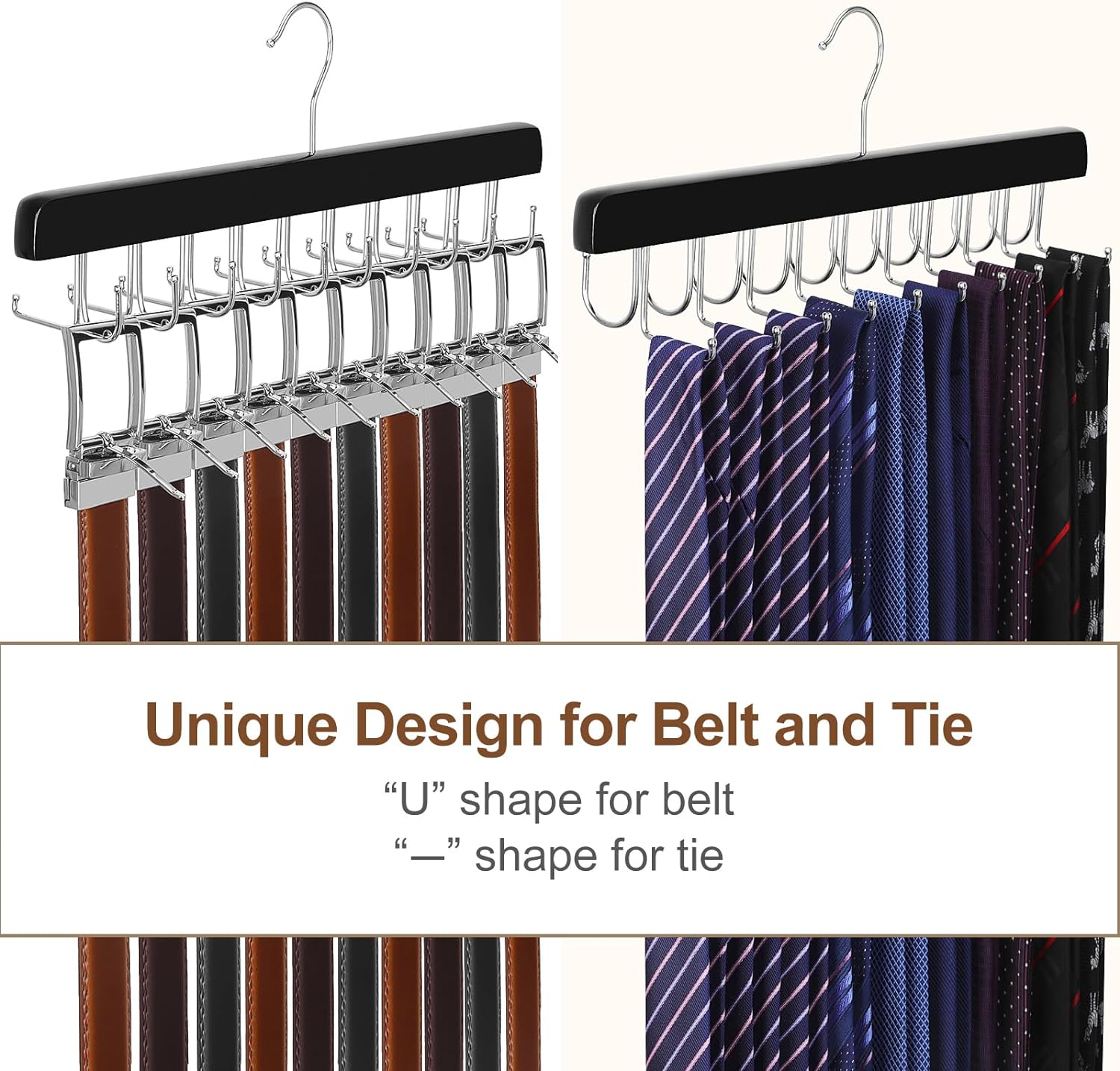 20 Hooks 2 in 1 Belt Tie Hanger for Closet Max 30 Belts with 30 Ties Capacity, Belt Tie Racks Wooden Hanger for