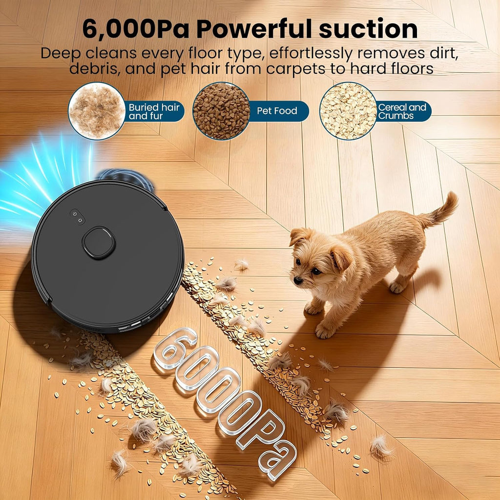 T20+ Robot Vacuum and Mop Combo Self-Emptying, 6,000Pa Suction Robot Vacuum Cleaner, 75-Day Hands-Free, Home Mapping