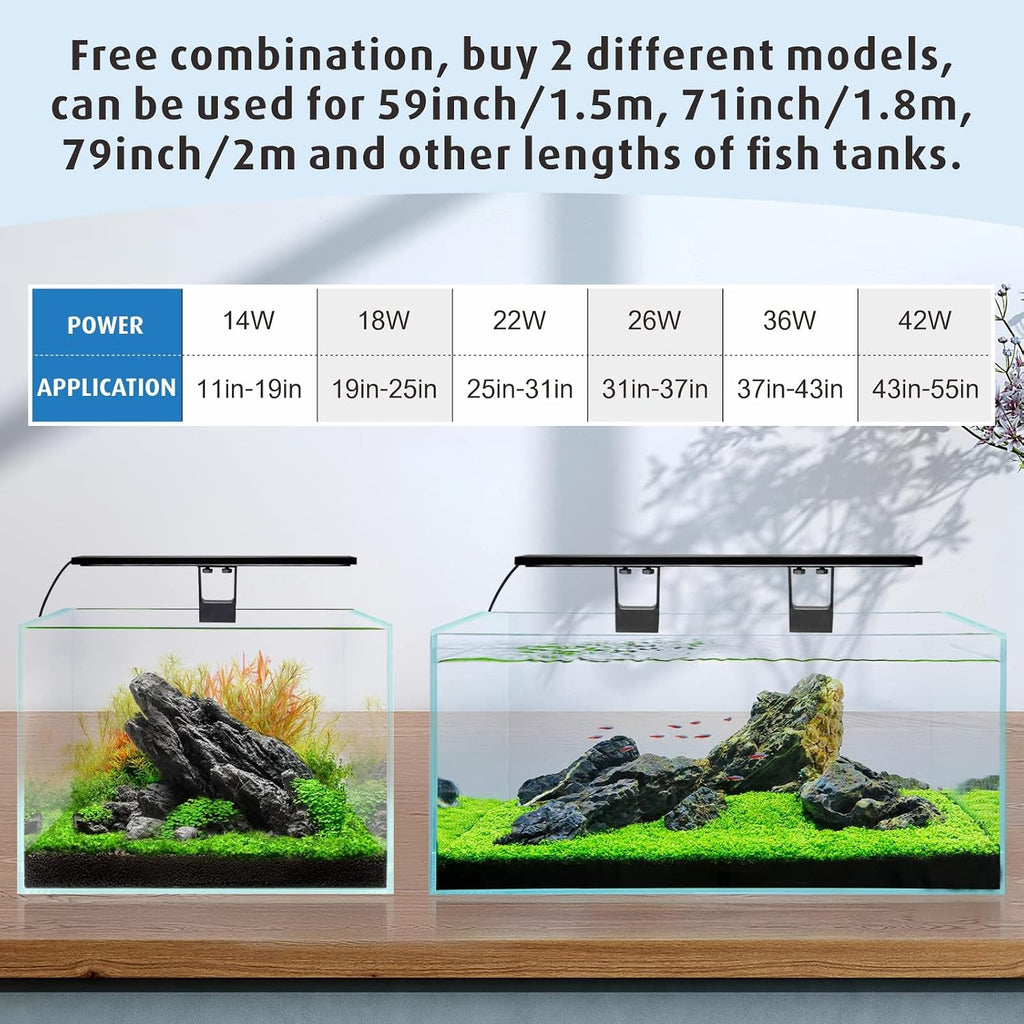 Clip On Full Spectrum Aquarium LED Light, 22W Day-Night Dual Timer Sunrise-Day-Sunset-Moon Fish Tank Light
