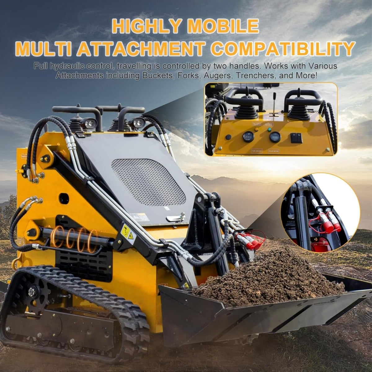 Mini Skid Steer Loader Stand-On Compact Track Loader Front Bucket Loader with All Terrain Track System for Digging