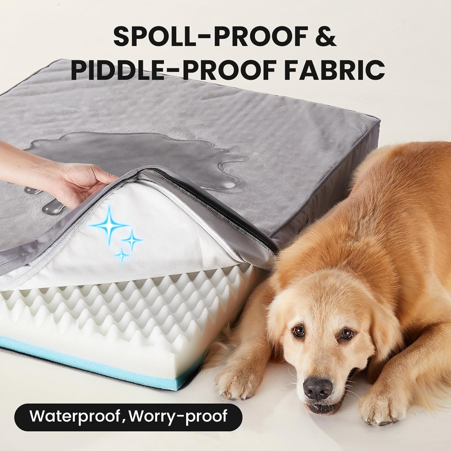 Orthopedic Waterproof Dog Bed for Extra Large Dogs, Machine-Washable Removable Cover in Easy-Clean Fabric, Reversible