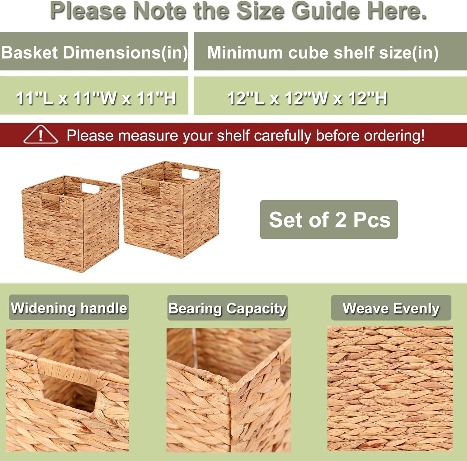 Water Hyacinth Storage Baskets 11x11x11 Inch Wicker Storage Cubes Set of 2Baskets,Handwoven Foldable Wicker Cubes