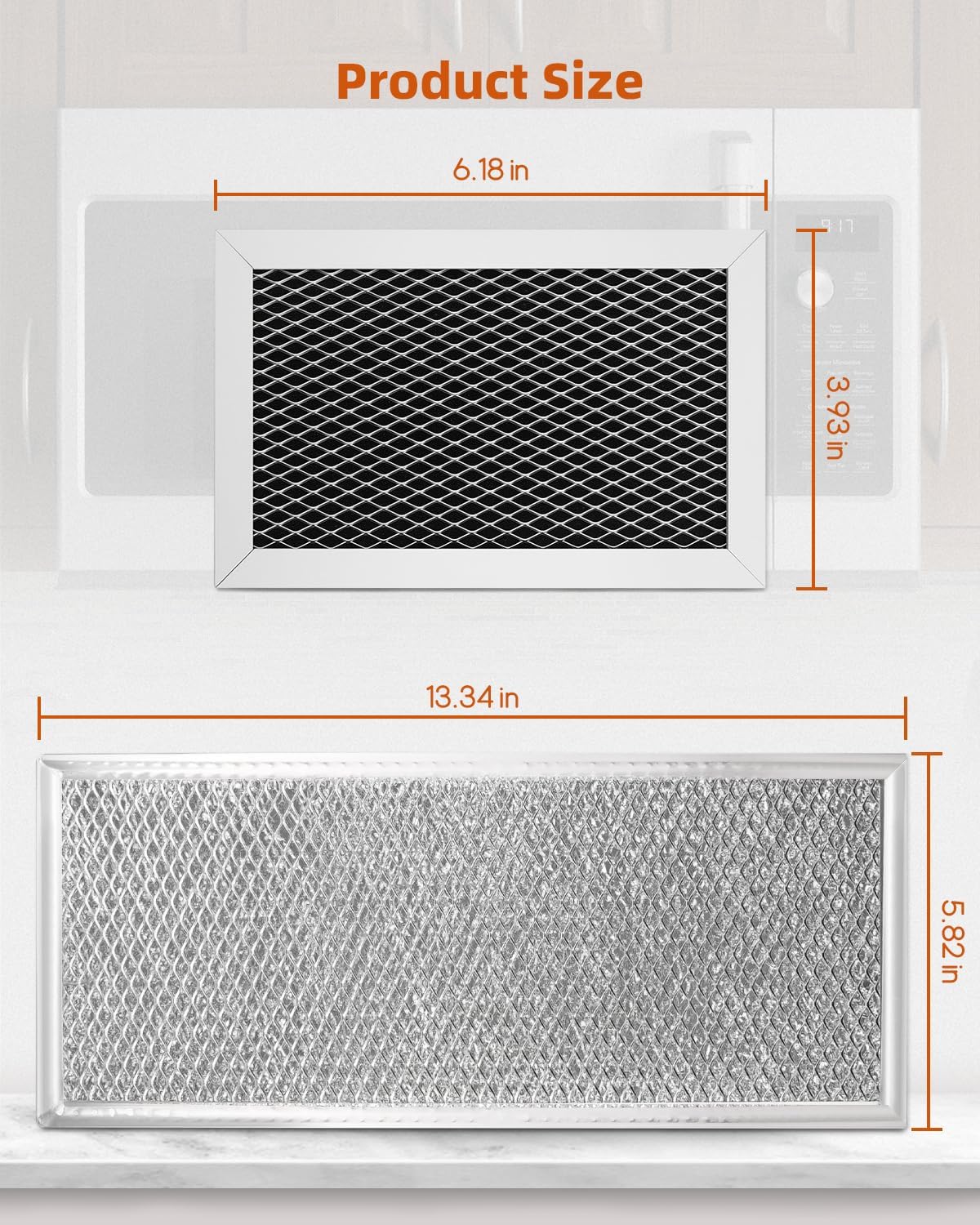 Microwave Grease & Charcoal Filter Set Fit for GE JVM6175SF1SS, JVM6175SK1SS, JVM6175SK2SS, JVM6175SK3SS