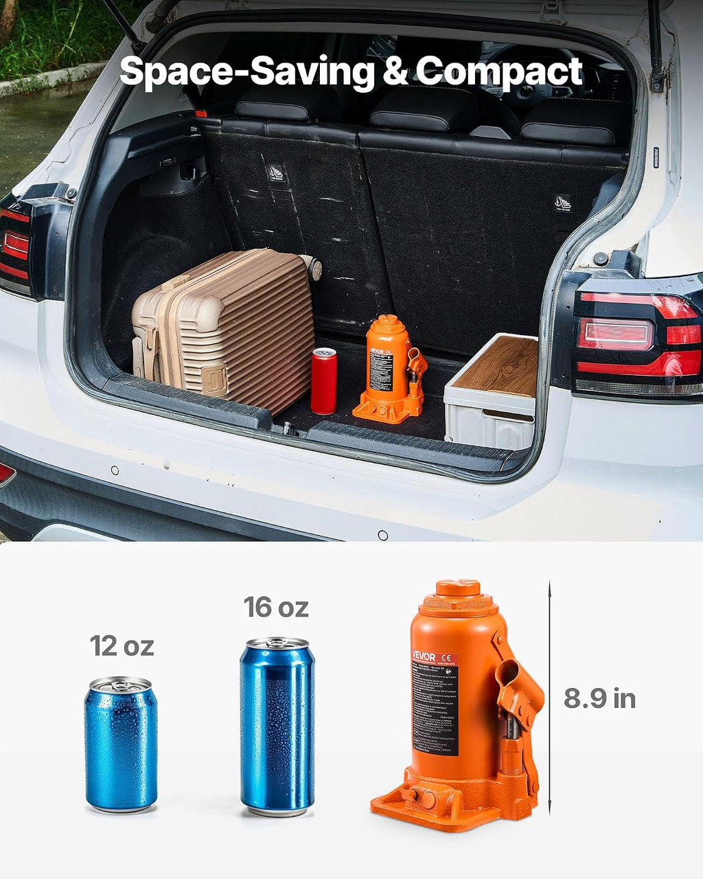 Hydraulic Bottle Jack, 20 Ton/44092 LBS All Welded Bottle Jack, 7.5-14 inch Lifting Range, with 3-Section Long Handle