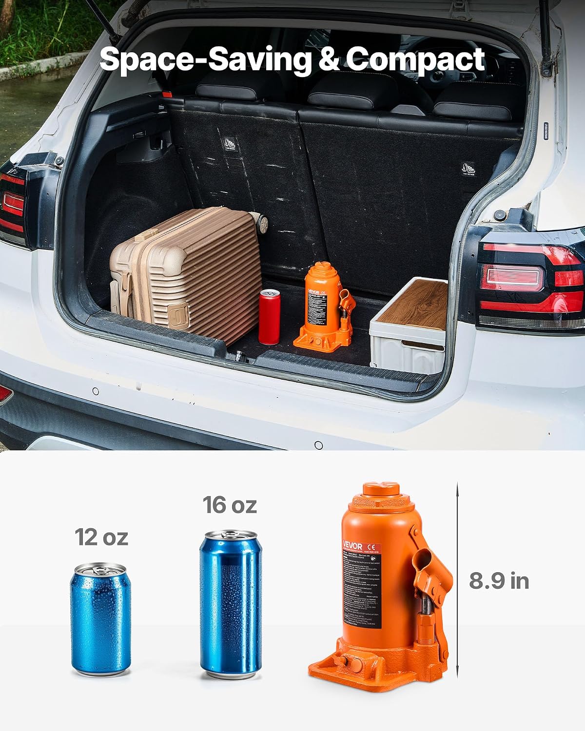 Hydraulic Bottle Jack, 20 Ton/44092 LBS All Welded Bottle Jack, 7.5-14 inch Lifting Range, with 3-Section Long Handle
