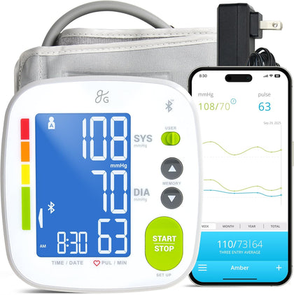 Bluetooth Smart Blood Pressure Monitor for Home Use – Automatic Digital Upper Arm BP Machine with 8.7”–16.5” Cuff
