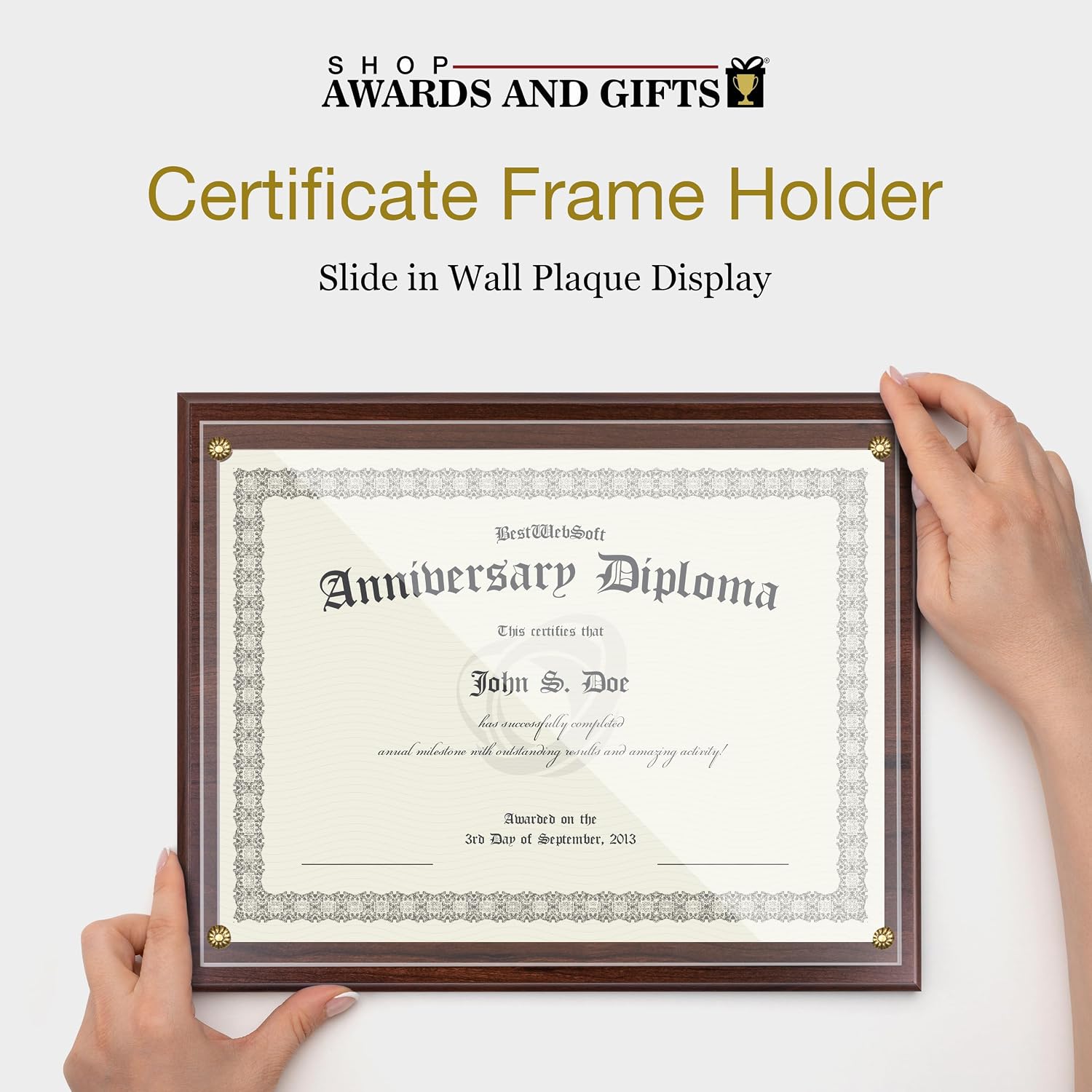 8.5 x 11 Certificate Frame Holder, Slide in Wall Plaque Display, 10.5 x 13 Inch Board, Multiple Colors (Walnut)