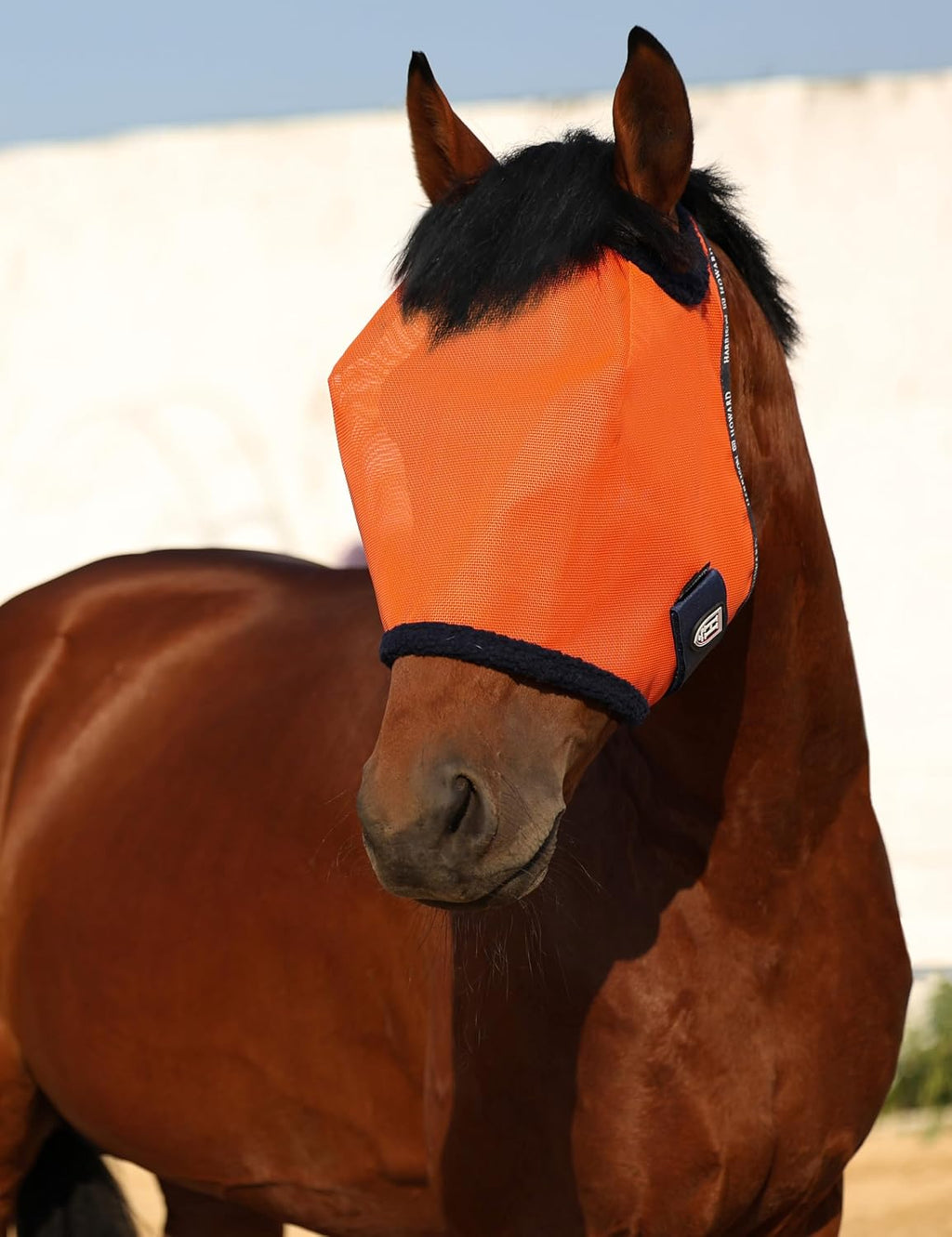 All Round Mesh Horse Fly Mask UV Protective with Fleece Padded Edging Vibrant Orange L