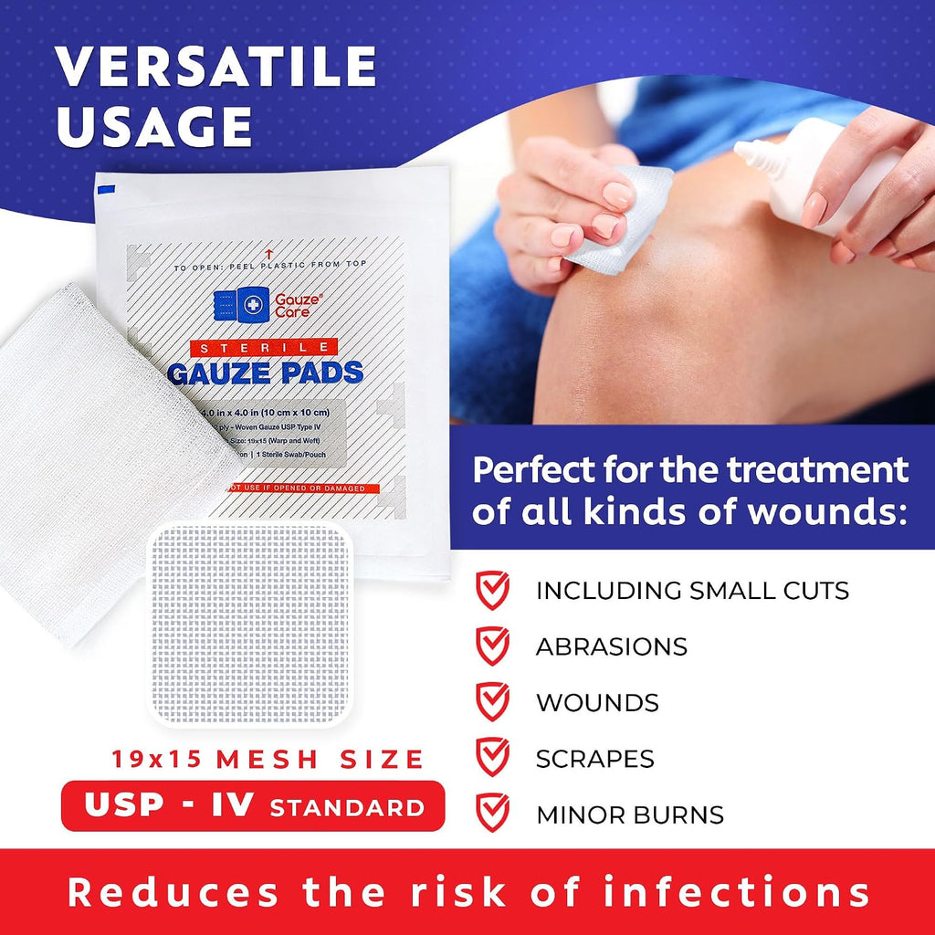100pc Large Sterile Gauze Pads 4x4 Sterile for Wounds Bulk - 12ply Woven Gauze Sponges 4x4 Sterile - USP IV