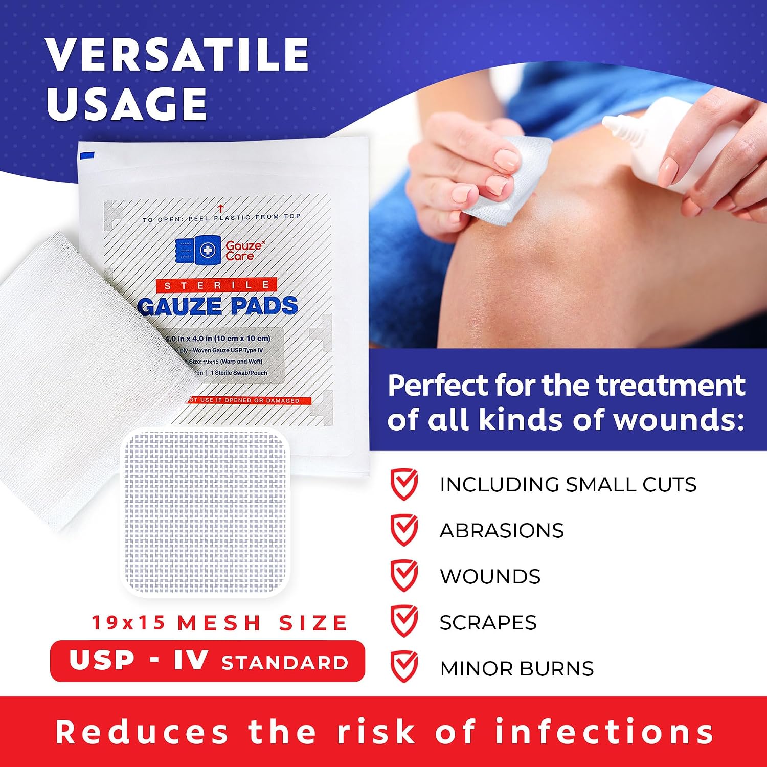 100pc Large Sterile Gauze Pads 4x4 Sterile for Wounds Bulk - 12ply Woven Gauze Sponges 4x4 Sterile - USP IV