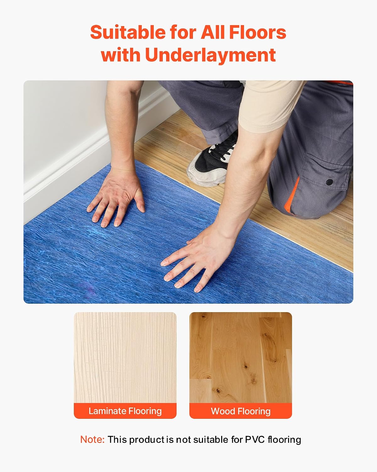 Floor Underlayment 200 sq. ft/Roll, 3 mm Thick Laminate Flooring Padding with Attached Vapor Barrier, Heavy Duty