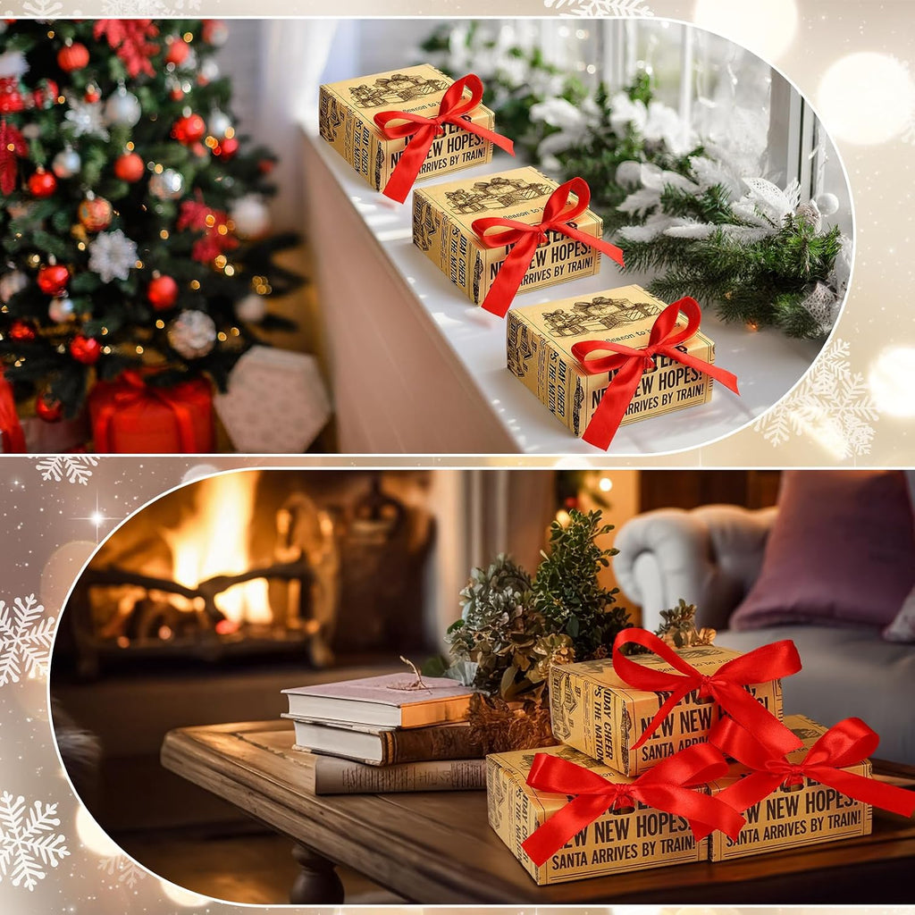 24 Pcs Vintage Small Christmas Gift Boxes with Lids 4.5x4.5x2