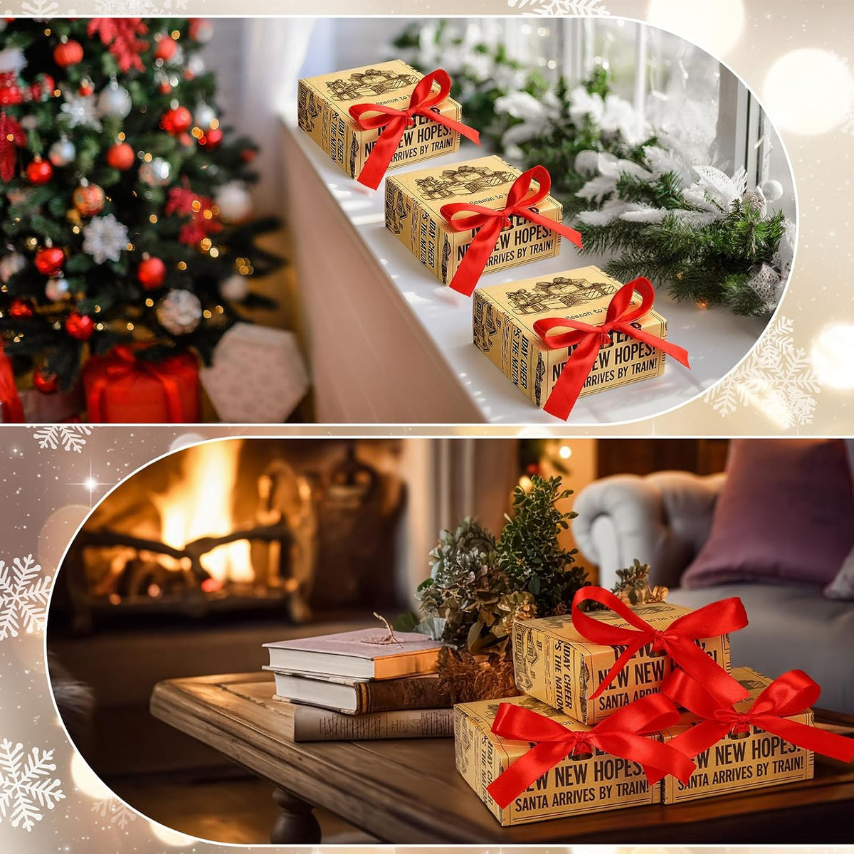 24 Pcs Vintage Small Christmas Gift Boxes with Lids 4.5x4.5x2