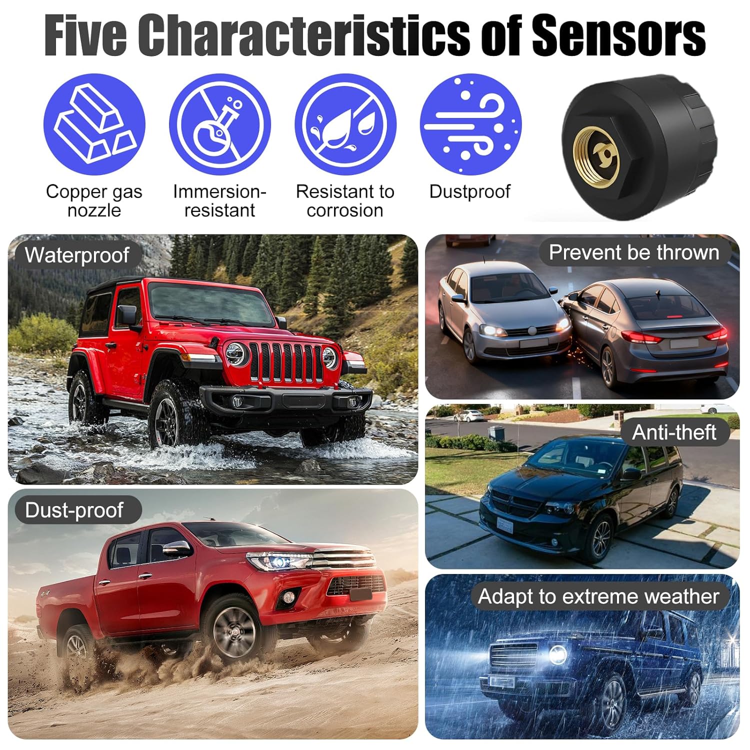 Wireless Bluetooth TPMS with 4 External Sensors for RV Trailer | Tire Pressure Monitoring System with 6 Alert Modes