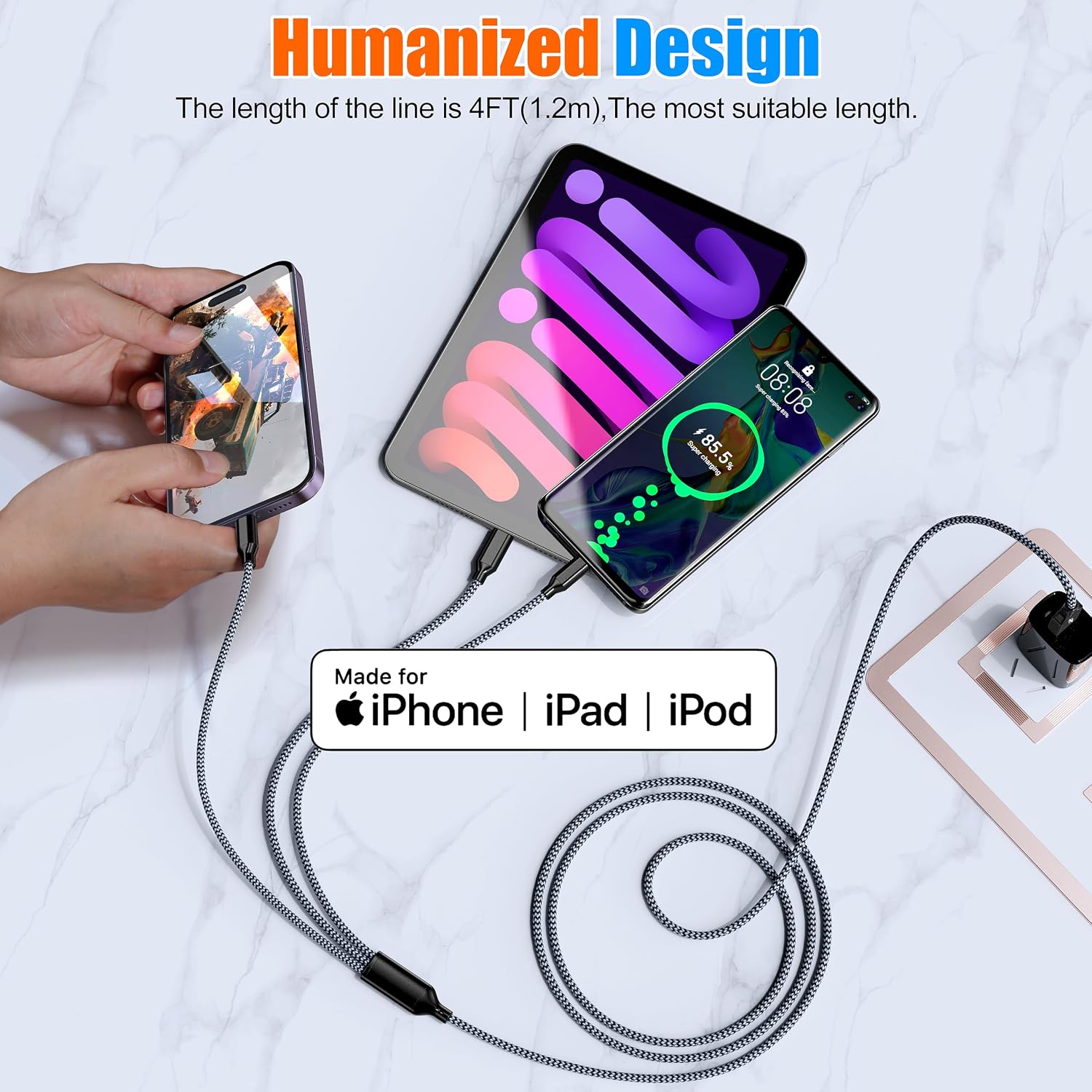 Multi Charging Cable 10ft 2Pack 3 in 1 Charger Cord, Long Multiple Cable | Rapid Nylon Braided USB Charging Cable