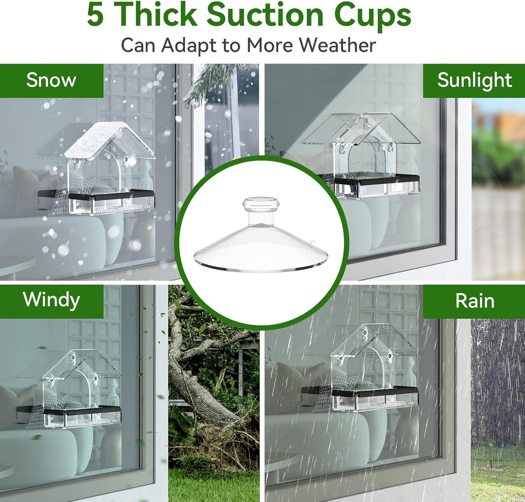 Clear Window Bird Feeder with 5 Extra Strong Suction Cups, DY-SKTY Sturdy and Durable Acrylic Birdfeeders for Viewing