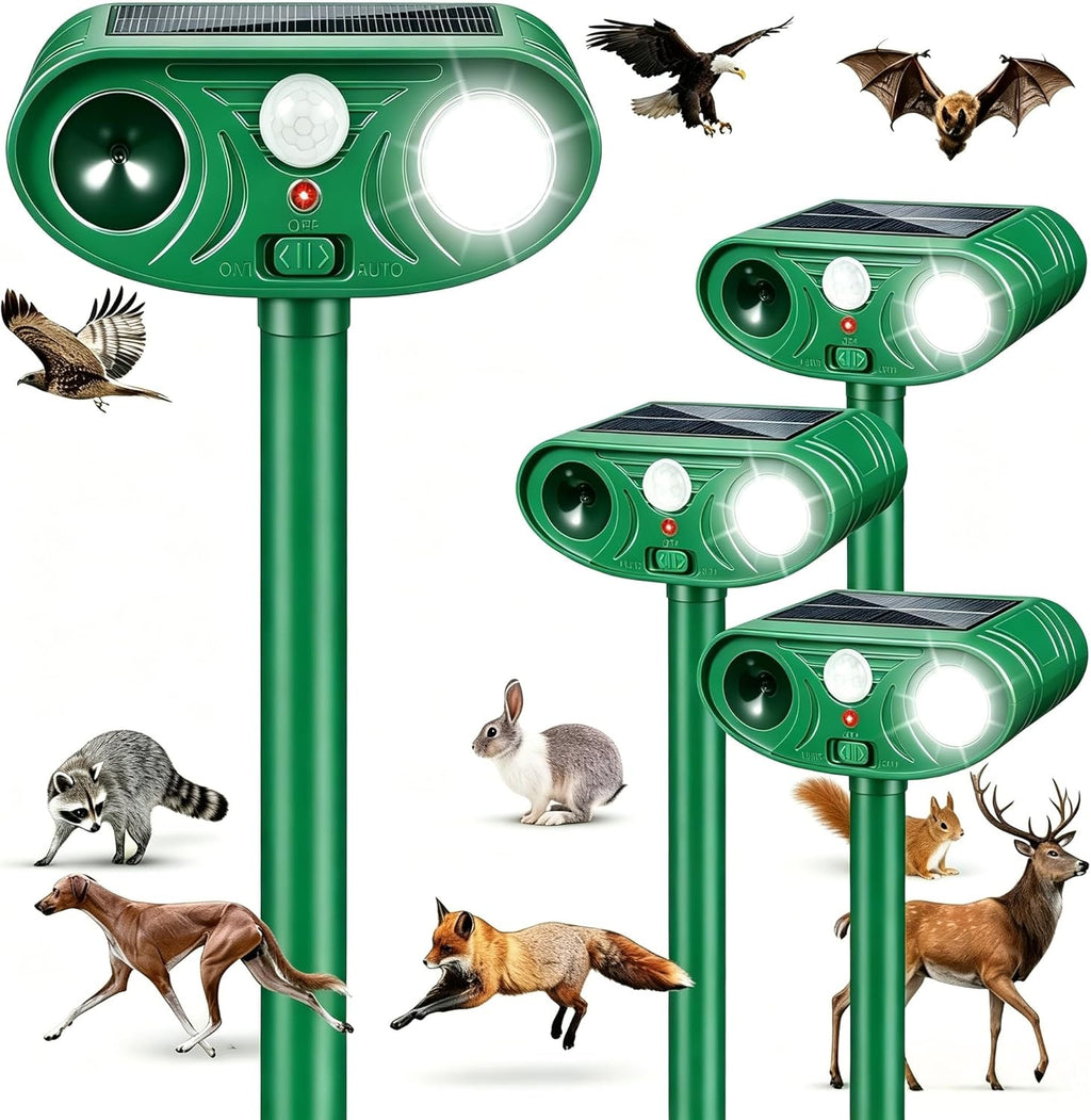 2026 Upgraded 4-Pack Ultrasonic Solar Animal Repellent Outdoor for Yard | Deer Repellent Raccoon Deterrent Outdoor