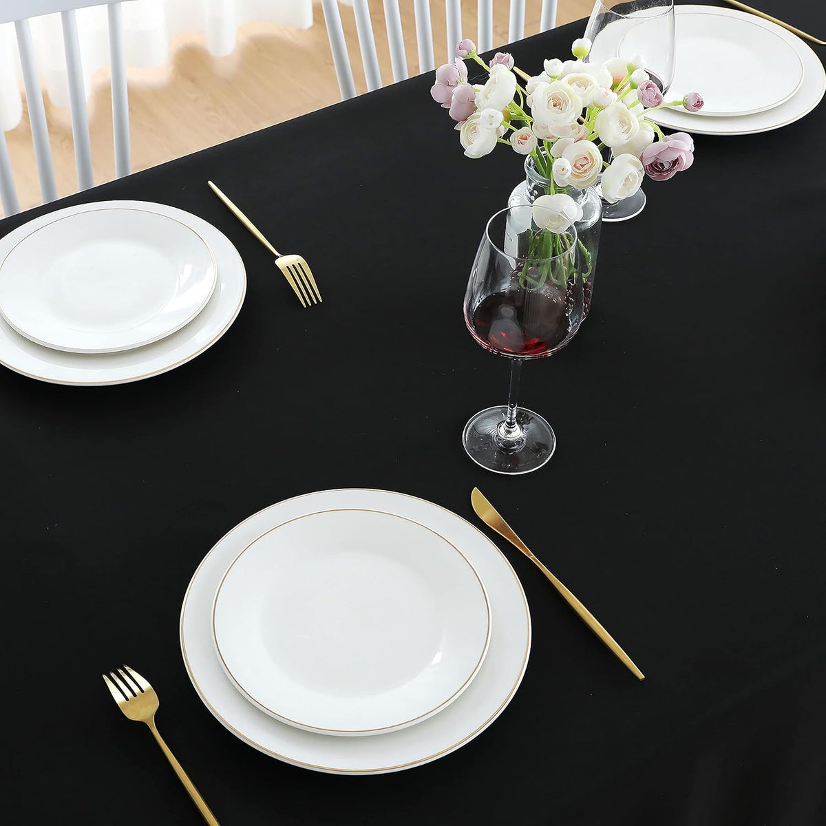 Black Rectangle Tablecloth, 60 x 84 Inch Waterproof Table Cloth