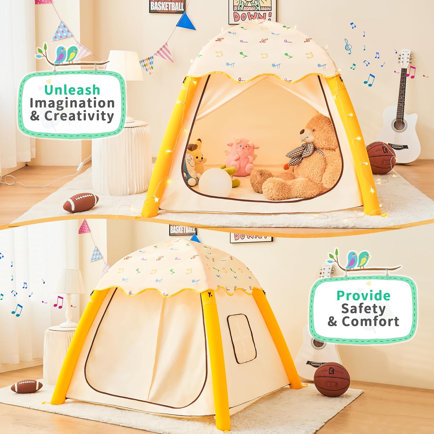HalloDeer Kids Play Tent, Inflatable Toddler Tent Dome for Boys & Girls, Indoor Kids Tents, Portable Foldable