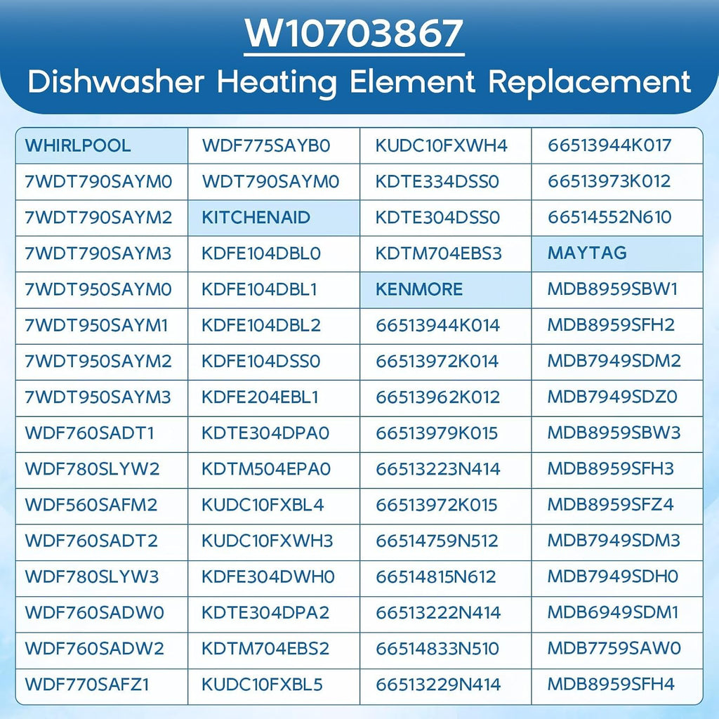 Upgraded W10703867 Dishwasher Heating Element Replacement for Whirlpool