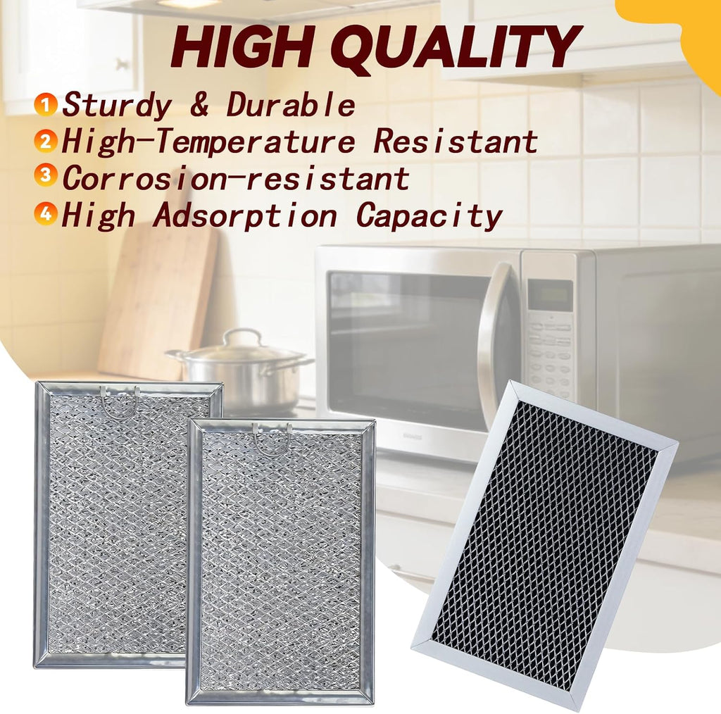 Microwave Filter Replacement - 3 Pcs Charcoal and Grease Filter Kit Compatible with GE Models JVM6175YK5FS, JVM6175SK5SS, JVM6175DK5BB, JVM6175DK5WW| Effective Odor Elimination