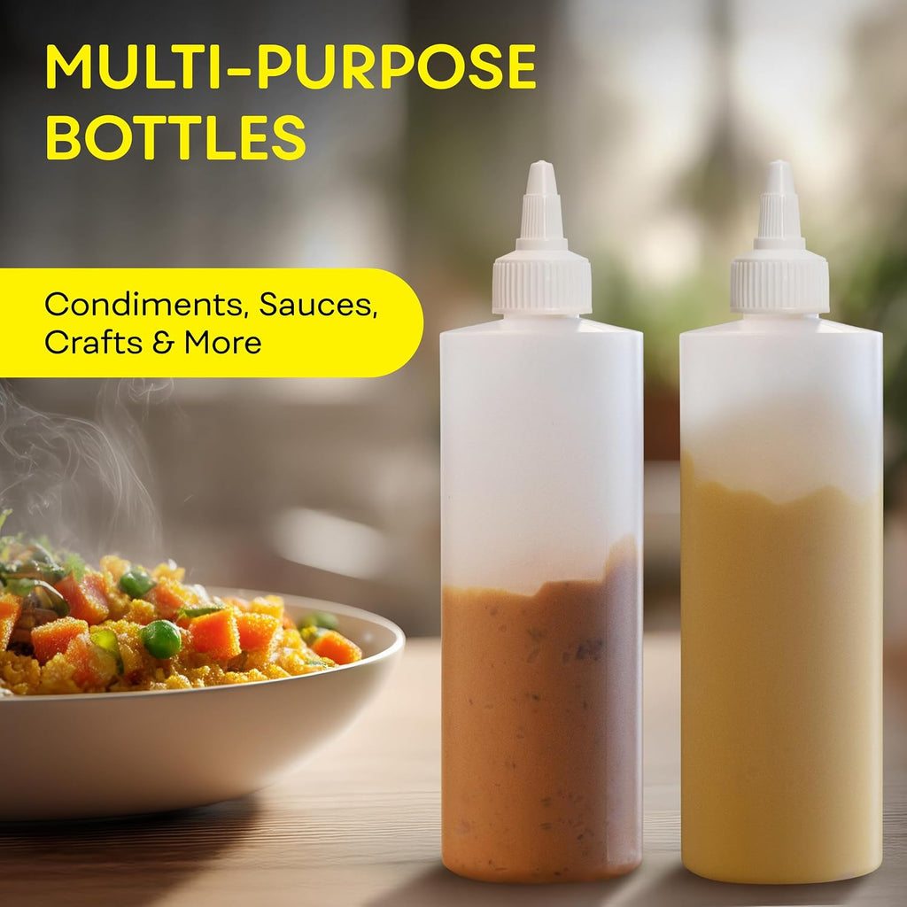 Condiment Squeeze Bottles, 12 OZ Empty Squirt Bottle with Twist Top Cap, Leak Proof - Great for Ketchup, Mustard