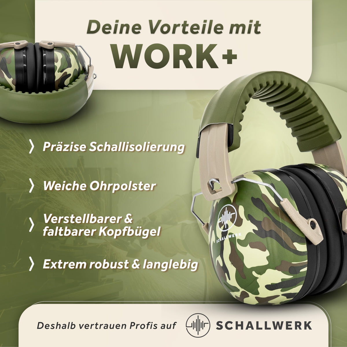 Work+ Shooting & Construction Ear Protection Ear Muffs, Adult