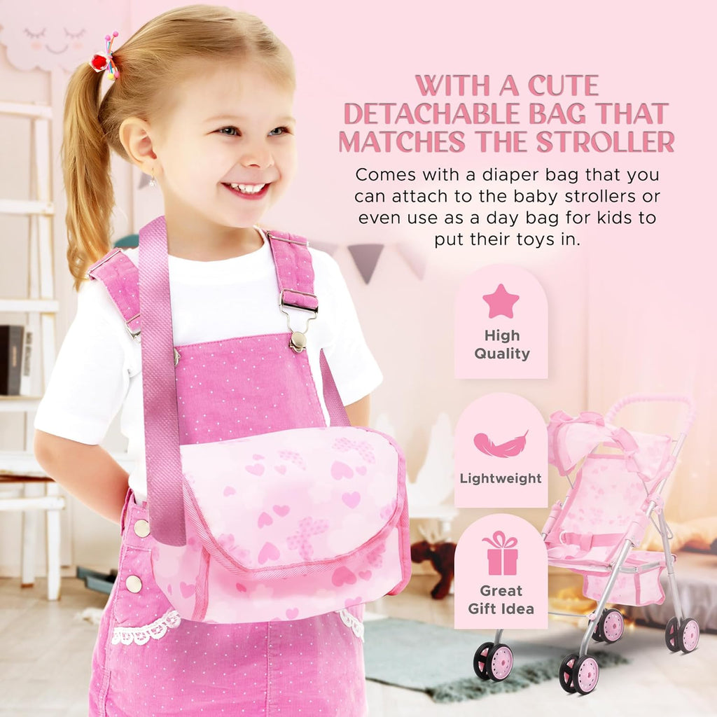 Baby Doll Stroller Bed and Swing Nursery Playset, Baby Doll Accessories Furniture Set Convertible High Chair Diaper