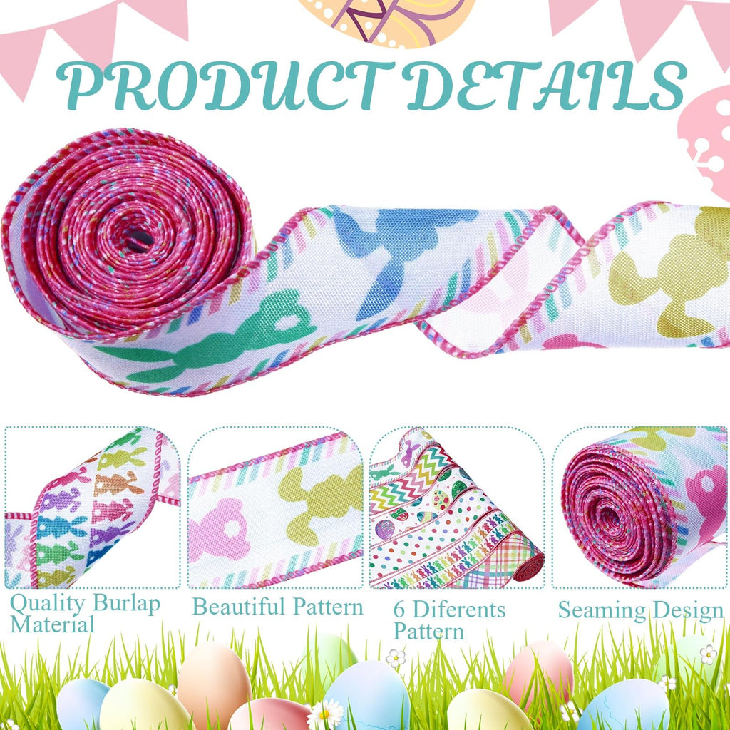 6 Rolls 30 Yards Pastel Easter Wired Ribbons Edge, 2 Inch