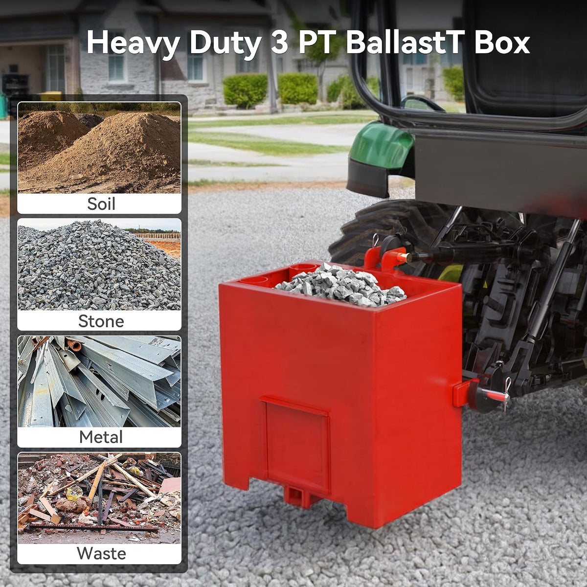 3 Point Hitch Ballast Box, 800 lbs Tractor Ballast Box with 2'' Quick Hitch Receiver for 3 Point Category 1 Tractors