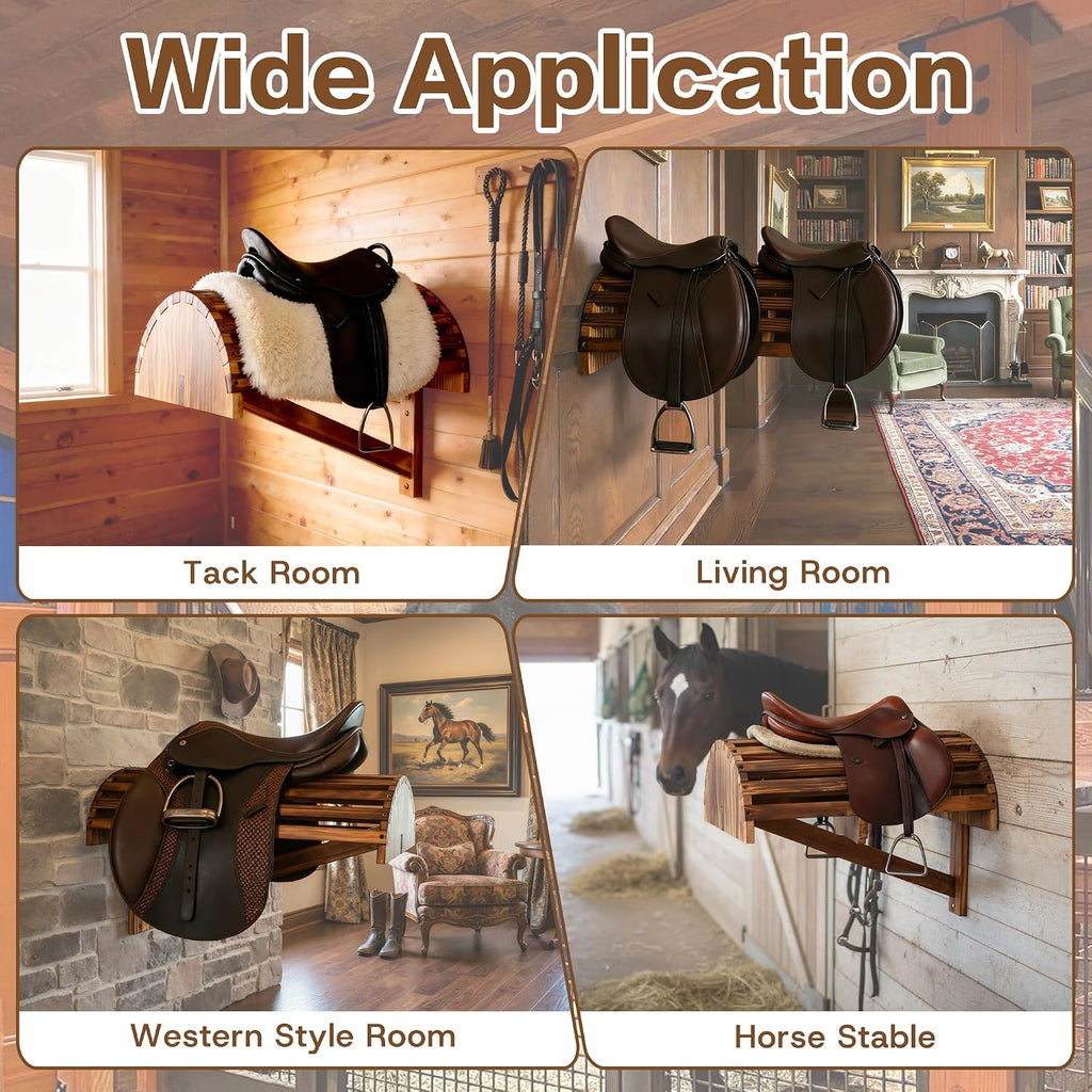 2 Pack Wood Saddle Rack Wall Mounted, 23.6 x11.8 x13.4 inch