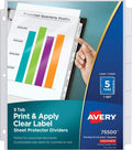 5-Tab Sheet Protector Dividers, Easy Print & Apply Clear Labels, Index Maker, White Tabs, 1 Set (75500)