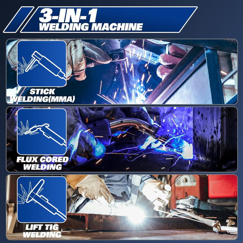 135A 3-in-1 IGBT Inverter Welder, 110V Flux Core MIG/Lift TIG/Stick Welding Machine with Synergic Control, LED