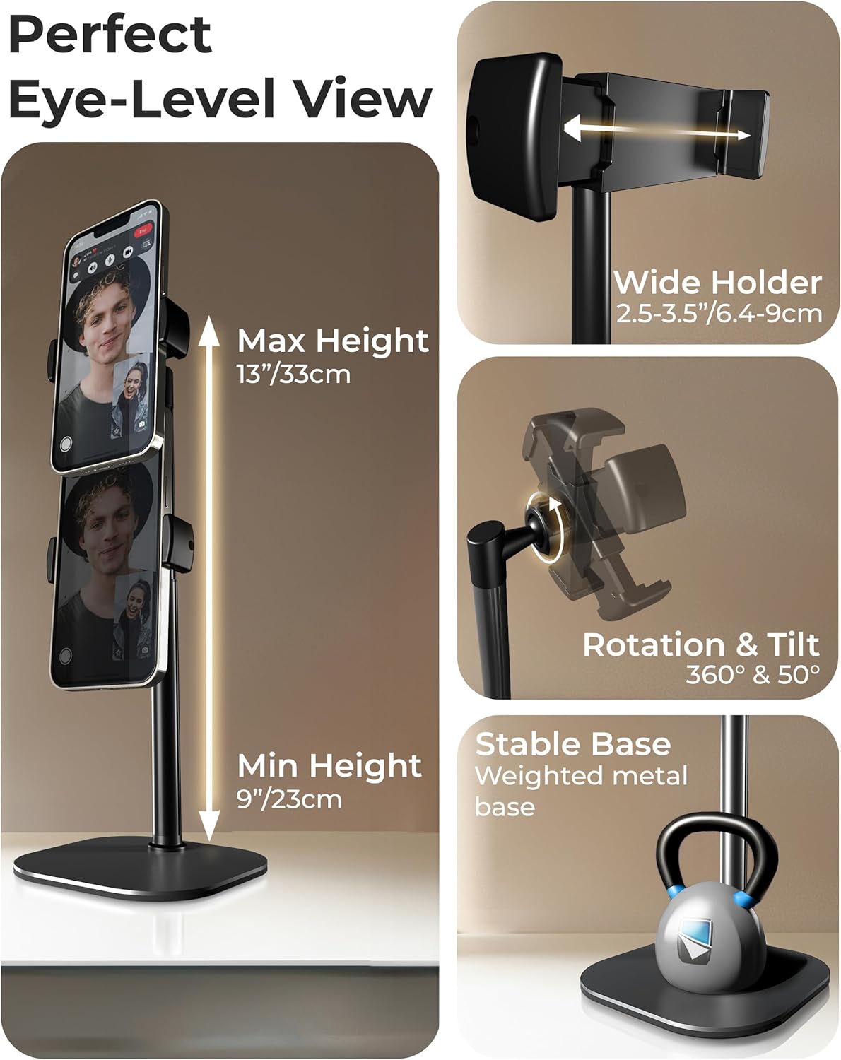 ChatStand, Adjustable Cell Phone Stand for Desk, Phone Stand for Recording, iPhone Holder for Filming, Small iPhone