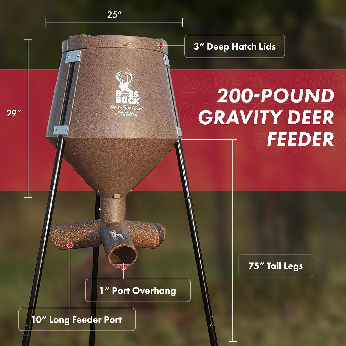 Gravity Deer Feeder for Game & Hunting, 200 lb Corn Capacity