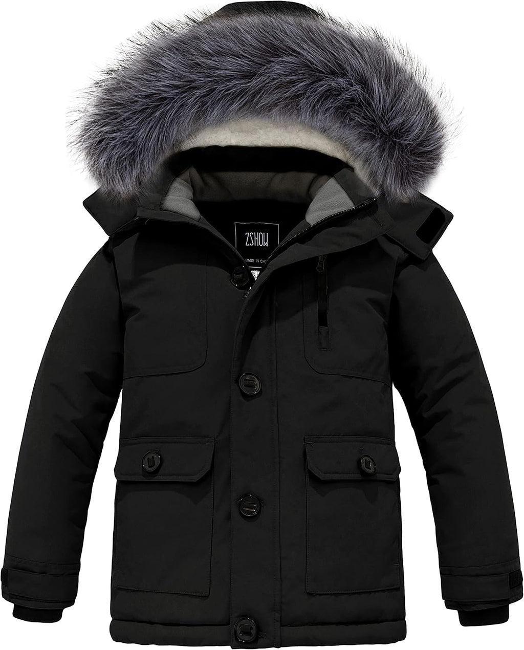 Boys' Hooded Winter Coat Warm Waterproof Puffer Jacket Thick Parka | Removable Faux Fur Hood, Fleece Lined, 5000mm