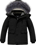 Boys' Hooded Winter Coat Warm Waterproof Puffer Jacket Thick Parka | Removable Faux Fur Hood, Fleece Lined, 5000mm